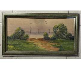 Берингер В.Я "Балканы", 1914г. Акварель. Размер с рамой 42х23 см. № 3257