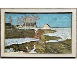 Фото: Кравцов В.П "Деревенская окраина",1967г. Картон, масло. Размер 40х68 см. № 2517 - Артикул №2517