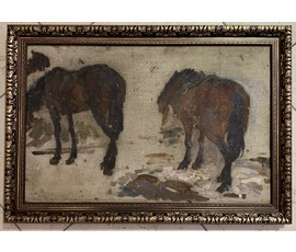 Крохалев П.С (Крохолев) "Лошади", 1960г. Холст, масло.Размер 32х51,5 см. № 2927