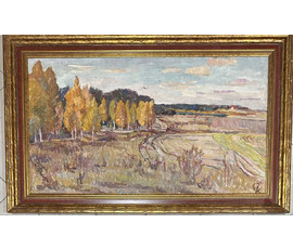 Катков С.П "Дорога,уходящая в осень", 1967г. Холст, масло. Размер 53х94 см., с рамой 68х109 см. № 3459
