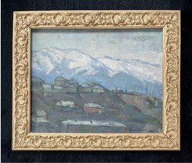 Красовский Е.Е "Горный посёлок", 1978г. Картон, масло. Размер 40х50 см. № 2673