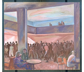 Межникова Н.В "Молодёжный клуб", 1985г. Оргалит, темпера. Размер 80х90 см. № 3811