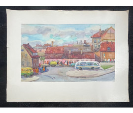 Доморад В.А. "Клайпеда, городской пейзаж", 1965г. Акварель. Размер 33х50 см. № 2711