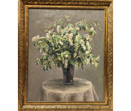 Бржозовский Г.Ф "Черёмуха", картон, масло. Размер 75х87 см. № 3450