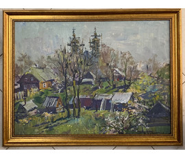 Хмелевский В.В. - "Деревня", 1989г. ДВП, масло. Размер 49х66см. №408