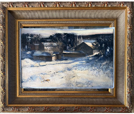Скрипниченко Г.С. Каталожная работа "Местечко", 1982 г. Картон, масло. Размер 23х36 см. № 4077