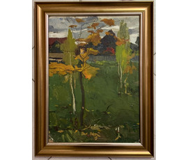 Гомонов В.К "В конце лета", 1976г. Картон, масло. Размер 31х43 см. № 2696