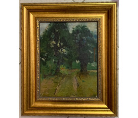 Зайцев Е.А "Дорога к лесу", 1963г. Холст, масло. Размер 31,5х25 см. № 2744