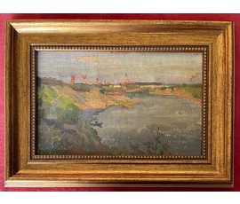 Дмухайло И.С "Вид на Гродно",1987г. Картон, масло. Размер 27х17,5 см. № 2658