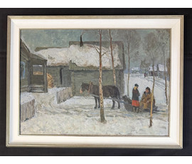 Козловский А.С "Разговор",1985г. Картон, масло. Размер с рамой 60х80 см. № 3799