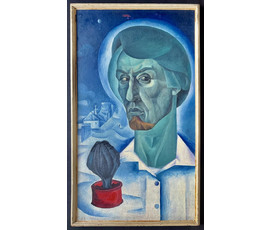 Скрипниченко Г.С. Каталожная работа "Аўтапартрэт на Крапоткіна,16", 1964г. ДСП, масло. Размер с рамой 71х51 см. № 3944