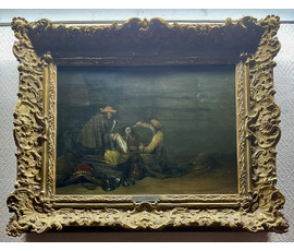 Фото: Gerard ter Borch (1617-1681). Голландия, "Солдаты, играющие в карты", дубовая панель, паркетаж, масло. Размер с рамой 57х67 см. - Артикул №221