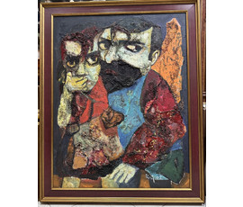 Акулов В.И "Любовная тайна", 2002г. Оргалит, масло. Размер 90х70 см.. № 3319