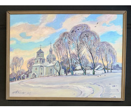Поплавский Г.Г "Церковь в Порприщах", 2015г. Холст, масло. Размер с рамой 58х78 см. № 3723