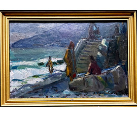 Красовский Е.Е 1975г. Гагра, с родной рамой. Размер 29х19 см., с рамой 23х33 см. № 1969
