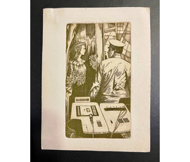 Селещук Н.М. "Дежурный",1979г. Тушь,белила,акварель. Размер 16х9 см. № 2013