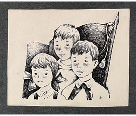 Селещук Н.М. "Будем силы набираться". Тушь. Размер 13,3х10,5 см. № 2058
