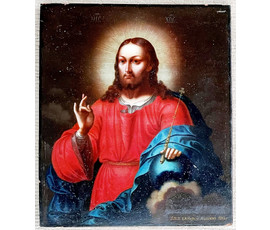 Фото: Господь Вседержитель. Подписная. 1824г. Машков Е.В. (1748-1828) Санкт-Петербург. Масло, доска. Размер 33х39 см. - Артикул № 2066