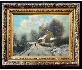 Фото: Lach Frits (1868-1933) Австрия "Зимний пейзаж", Дерево,масло. 65х53 см. с рамой,без 36х51см. № 2230 - Артикул №2230