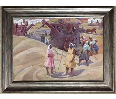 Сухорипа Н.Ф. "На току", 1971г. Холст, масло на картоне. Размер 50х70 см. (артикул №524) - фото №1