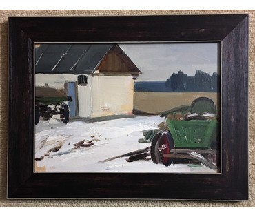 Сухорипа Н.Ф “Колхозный двор”, ДВП, масло. Размер 21х30 см. (артикул №526) - фото №1