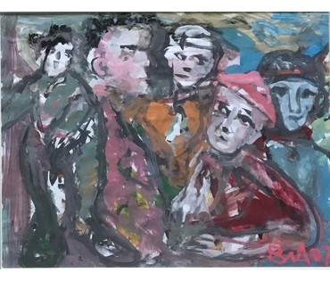 Акулов В.И. "Собрание", 2007 г. Смешанная техника письма. Размер 48х56 см с рамой и паспарту. (артикул №656) - фото №2