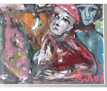 Акулов В.И. "Собрание", 2007 г. Смешанная техника письма. Размер 48х56 см с рамой и паспарту. (артикул №656) - фото №3