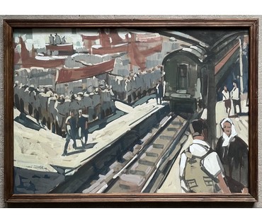 Картина. Кубарев В.Г. Смешанная техника письма. 1964 г. Размер 79х82 см. с рамой и паспарту. (артикул №710) - фото №1