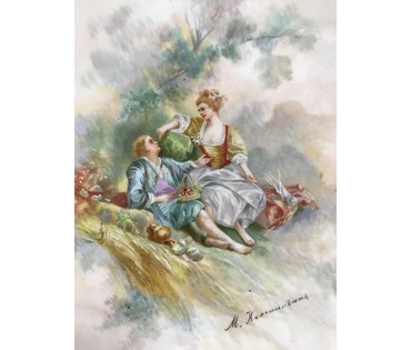 Фарфоровый завод Братьев Корниловых. Блюдо "Играющие", XIX в.