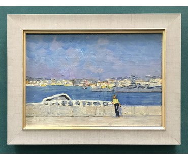 Булычев Ю.А. “Пристань.Севастополь”, 1972 г. Картон, масло. Размер 22х33см. (артикул №753) - фото №1