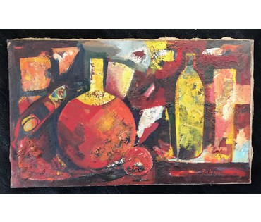 Акулов В.И. "Натюрморт с круглой бутылью", 1994 г. Холст, масло. Размер 60х100 см (артикул №776) - фото №2