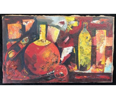 Акулов В.И. "Натюрморт с круглой бутылью", 1994 г. Холст, масло. Размер 60х100 см (артикул №776) - фото №7