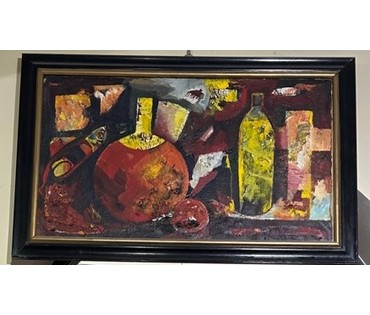 Акулов В.И. "Натюрморт с круглой бутылью", 1994 г. Холст, масло. Размер 60х100 см (артикул №776) - фото №3