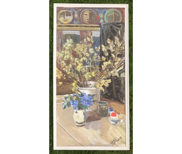 Каталожный Рожков В.З. "Вестники весны", 1980 г. ДВП, масло. Размер 120х60 см. (артикул №802) - фото №1
