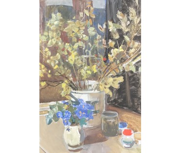Каталожный Рожков В.З. "Вестники весны", 1980 г. ДВП, масло. Размер 120х60 см. (артикул №802) - фото №3