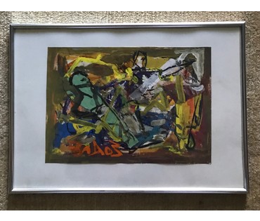 Акулов В.И. “Борьба” 2003 г. Смешанная техника письма. Размер с рамой и паспарту 30,5х42,5 см. (артикул №803) - фото №1