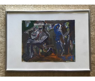 Акулов В.И. “Тайная встреча”, 2003 г. Смешанная техника письма. Размер с рамой и паспарту 31х43 см. (артикул №804) - фото №1