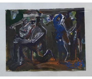 Акулов В.И. “Тайная встреча”, 2003 г. Смешанная техника письма. Размер с рамой и паспарту 31х43 см. (артикул №804) - фото №2