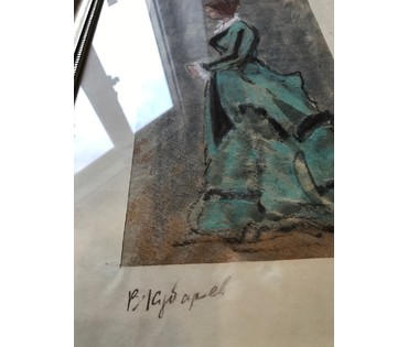 Кубарев В.Г. "Дама". Бумага, акварель, гуашь. Размер 42х57,5 см. с рамой и паспарту. (артикул №875) - фото №4