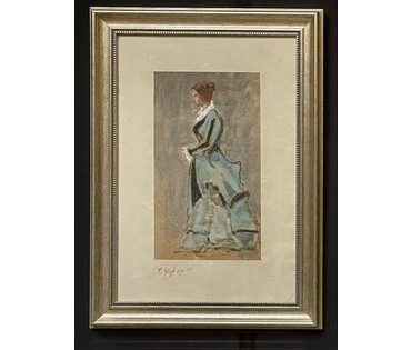 Кубарев В.Г. "Дама". Бумага, акварель, гуашь. Размер 42х57,5 см. с рамой и паспарту. (артикул №875) - фото №1