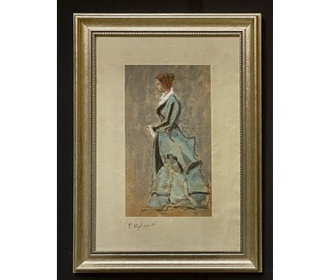Кубарев В.Г. "Дама". Бумага, акварель, гуашь. Размер 42х57,5 см. с рамой и паспарту. (артикул №875) - фото №2