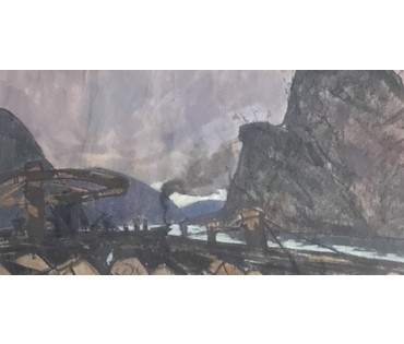 Кубарев В.Г. "Суровые будни", 1965 г. Бумага, смешанная техника. Размер 57х90 см. с рамой и паспарту. (артикул №890) - фото №2