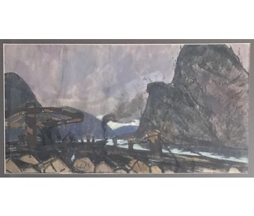Кубарев В.Г. "Суровые будни", 1965 г. Бумага, смешанная техника. Размер 57х90 см. с рамой и паспарту. (артикул №890) - фото №3