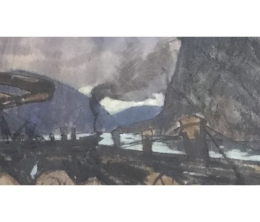 Кубарев В.Г. "Суровые будни", 1965 г. Бумага, смешанная техника. Размер 57х90 см. с рамой и паспарту. (артикул №890) - фото №4