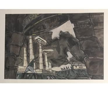 Кубарев В.Г. “Бегство белых”, 1963-1964 гг. Бумага, гуашь, тушь, перо. Размер 57,5х76,5 см. с рамой и паспарту. (артикул №891) - фото №4