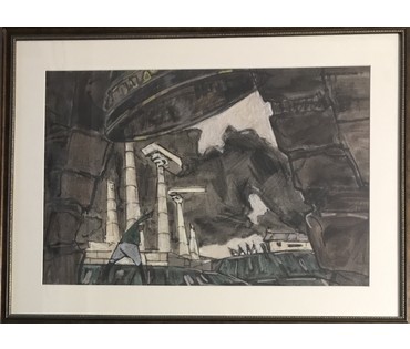 Кубарев В.Г. “Бегство белых”, 1963-1964 гг. Бумага, гуашь, тушь, перо. Размер 57,5х76,5 см. с рамой и паспарту. (артикул №891) - фото №5