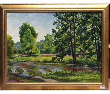 Макурин В.А "Река Рось", 1995 г. ДВП, масло. Размер 29,5х39,5 см. (артикул №1051) - фото №1