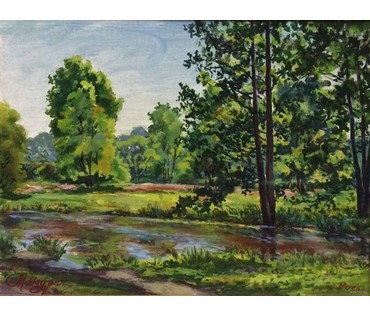 Макурин В.А "Река Рось", 1995 г. ДВП, масло. Размер 29,5х39,5 см. (артикул №1051) - фото №2