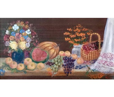 Белявский В.Н. "Натюрморт",1973 г. Картон, масло. Размер 80х46 см; с рамой 86х51,5 см. (артикул №1087) - фото №5