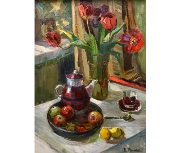 Рожков В.З. Натюрморт 1986 г. Холст, масло. Размер 60х80 см. (артикул №1266) - фото №2